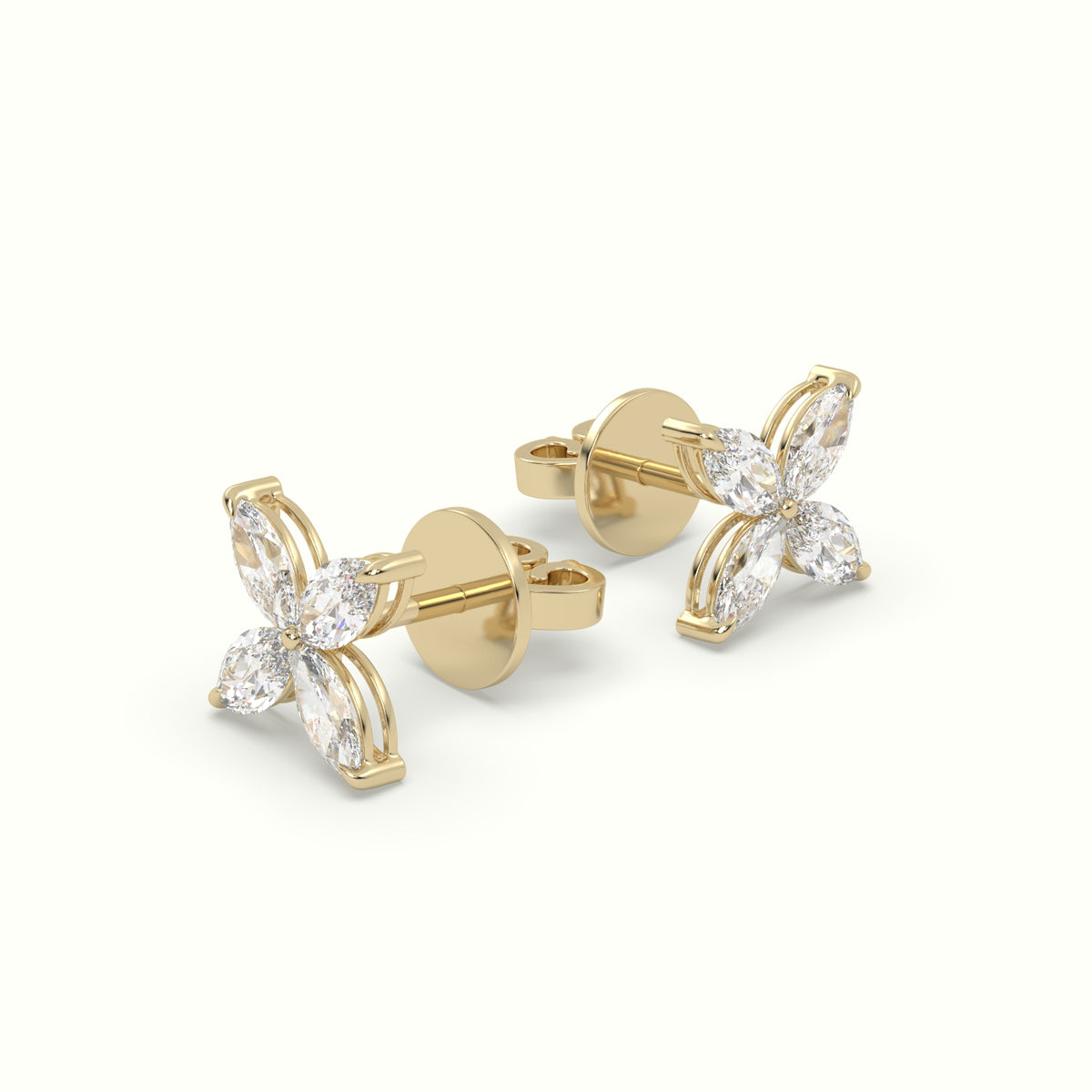 Large Lotus Marquise-Cut Diamond Stud Earrings