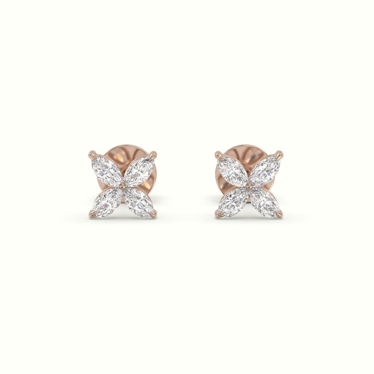 Small Lotus Marquise-Cut Diamond Stud Earrings