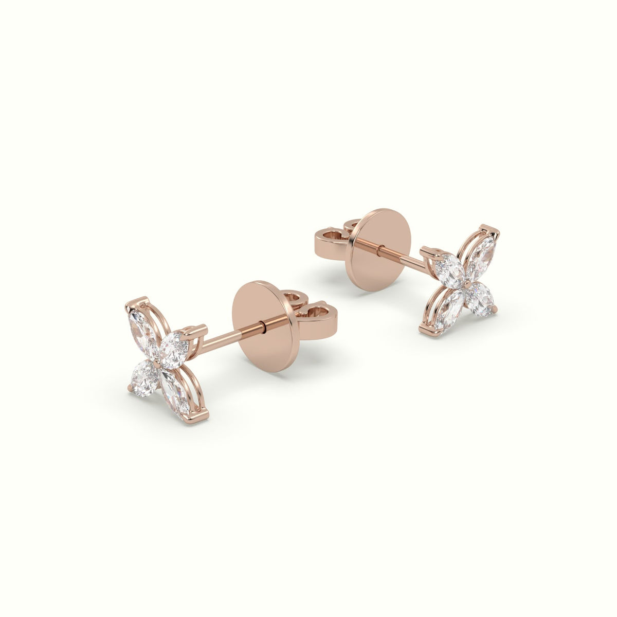 Small Lotus Marquise-Cut Diamond Stud Earrings