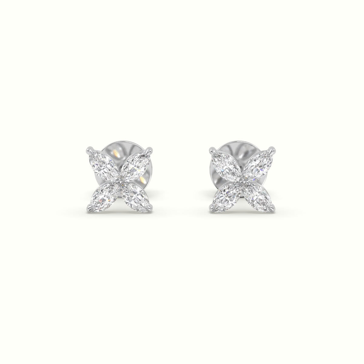 Small Lotus Marquise-Cut Diamond Stud Earrings