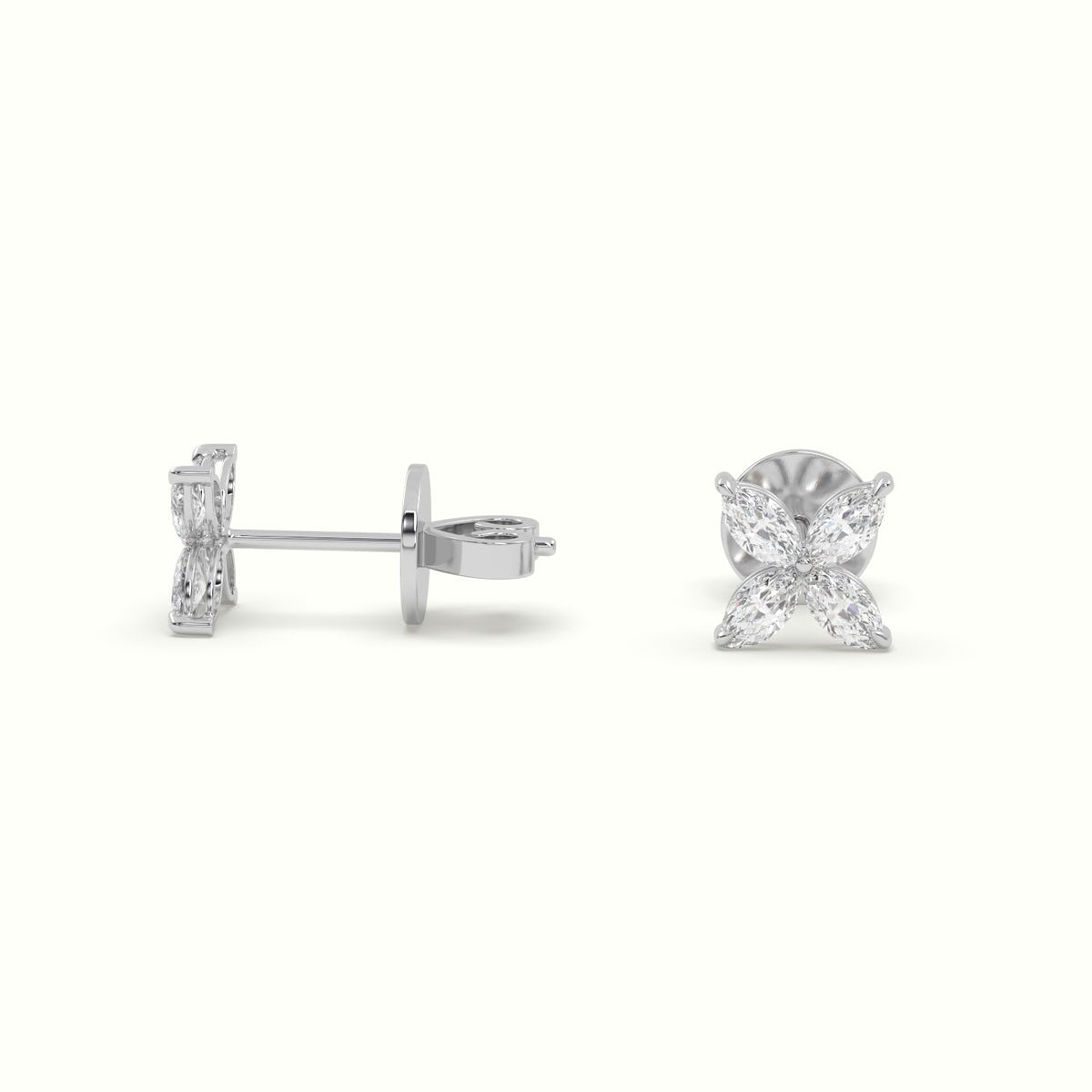 Small Lotus Marquise-Cut Diamond Stud Earrings