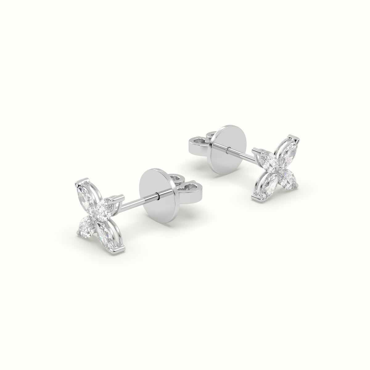 Small Lotus Marquise-Cut Diamond Stud Earrings