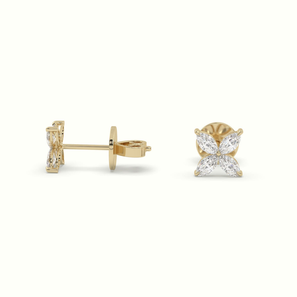 Small Lotus Marquise-Cut Diamond Stud Earrings