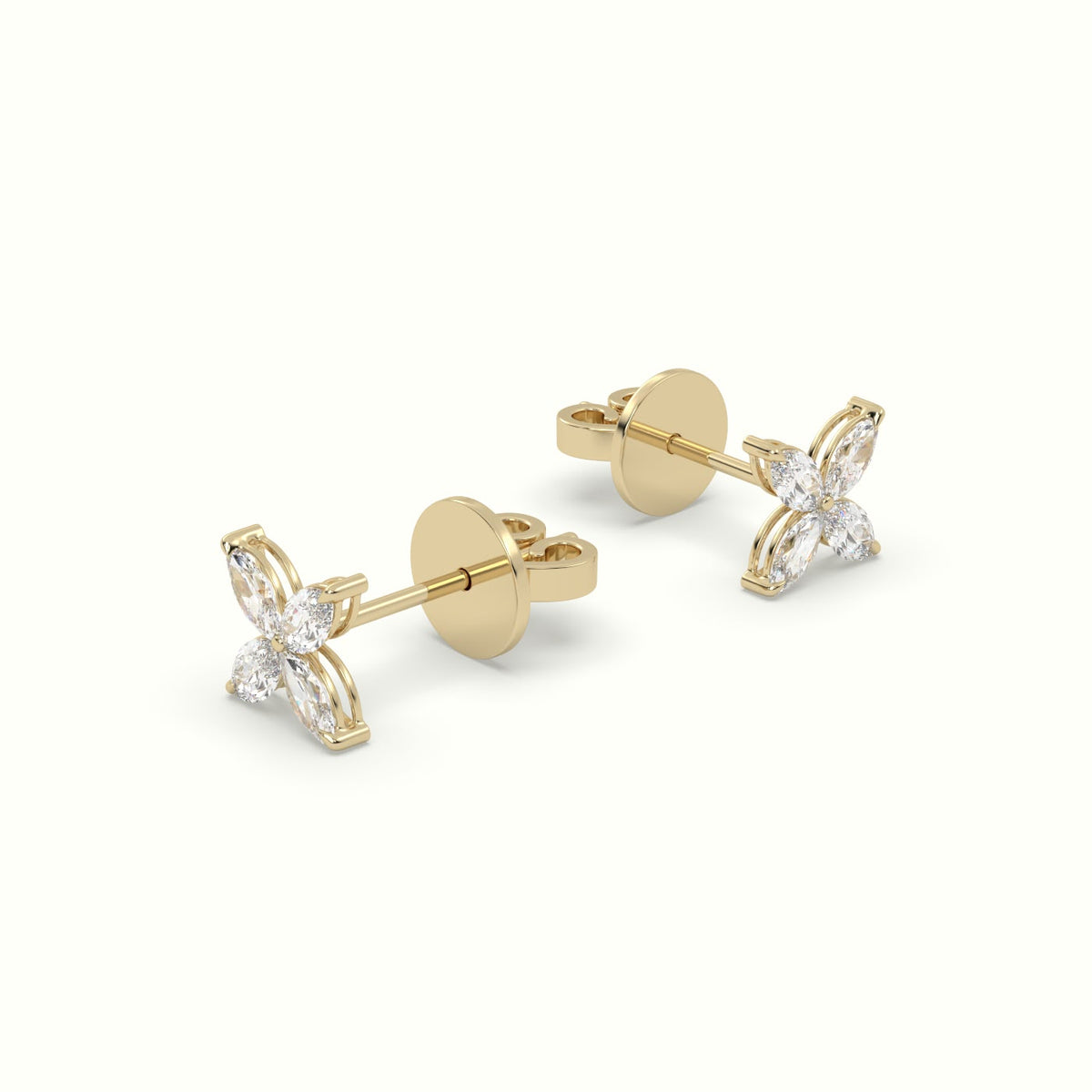 Small Lotus Marquise-Cut Diamond Stud Earrings
