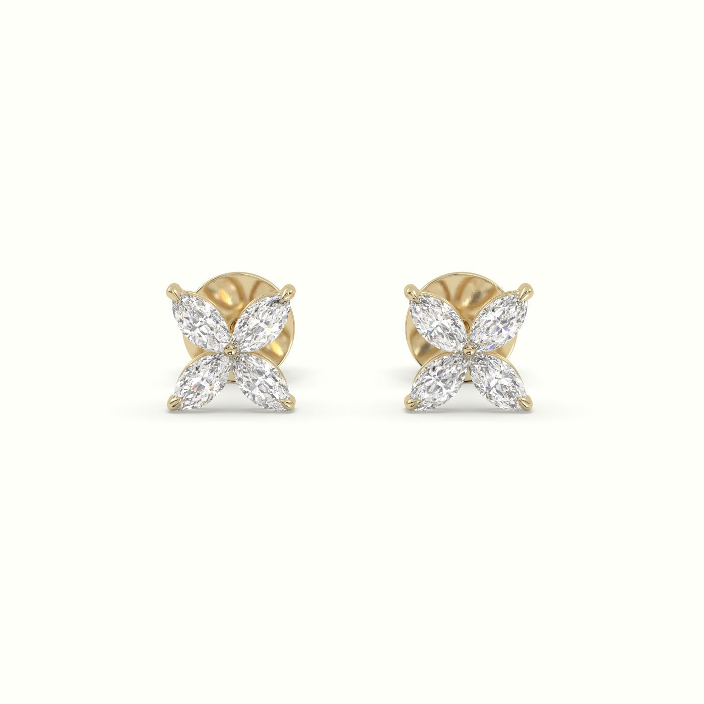 Small Lotus Marquise-Cut Diamond Stud Earrings