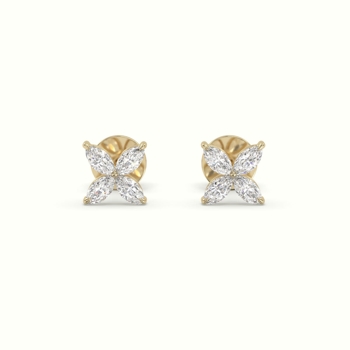 Small Lotus Marquise-Cut Diamond Stud Earrings