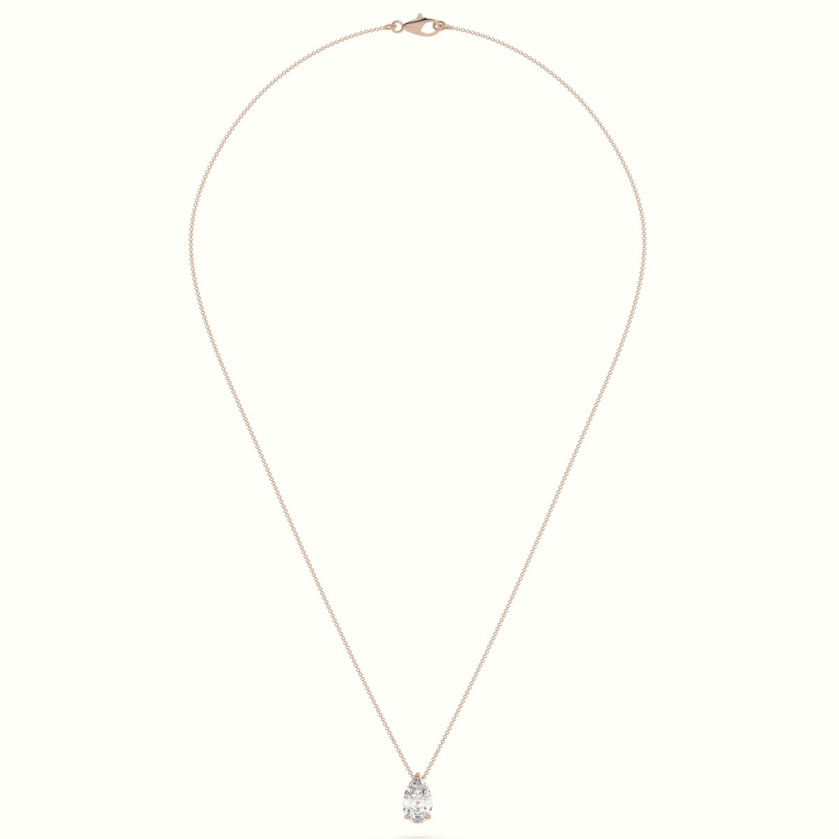 Pear Cut Fixed Solitaire Diamond Necklace - 18K Rose Gold