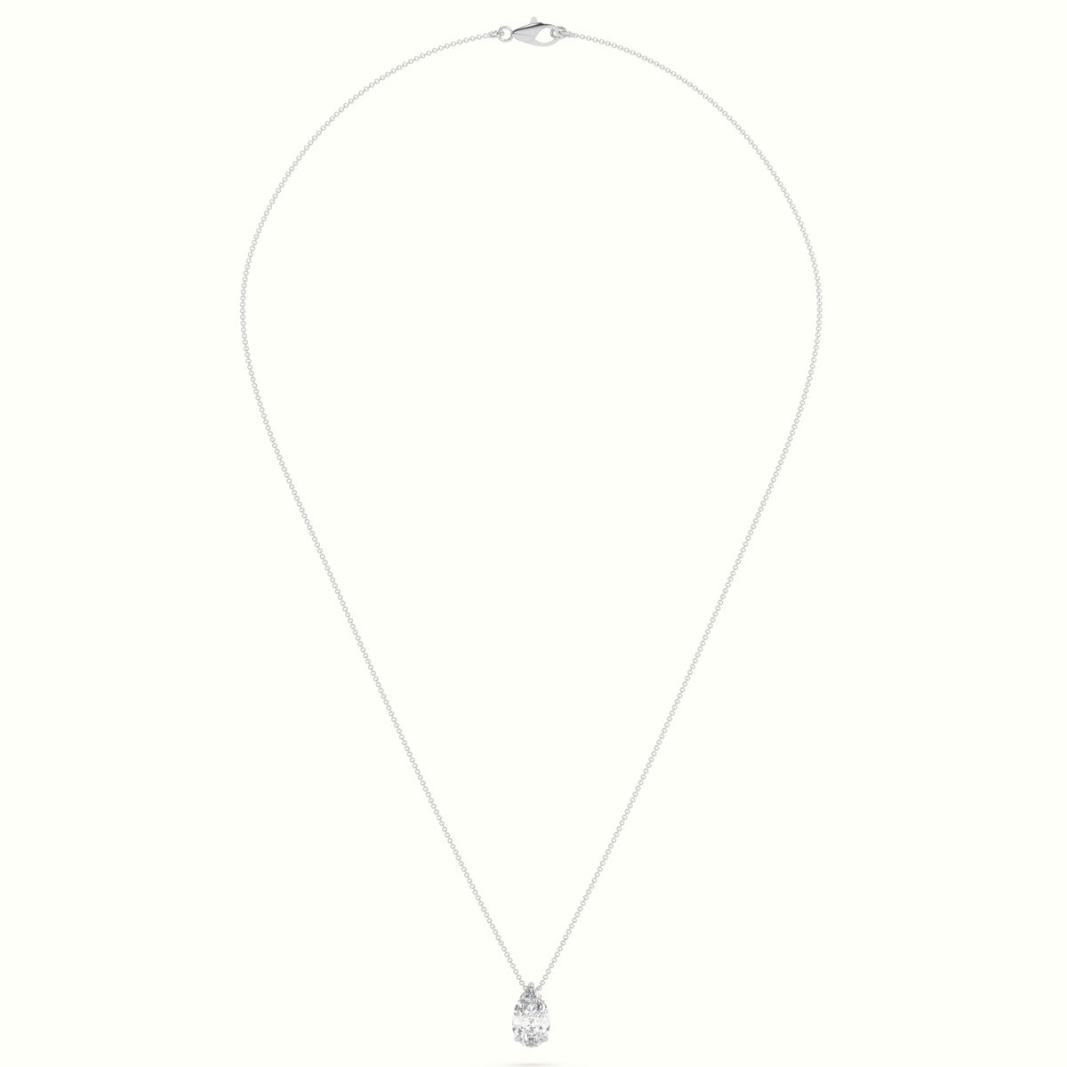 Pear Cut Fixed Solitaire Diamond Necklace - 18K White Gold