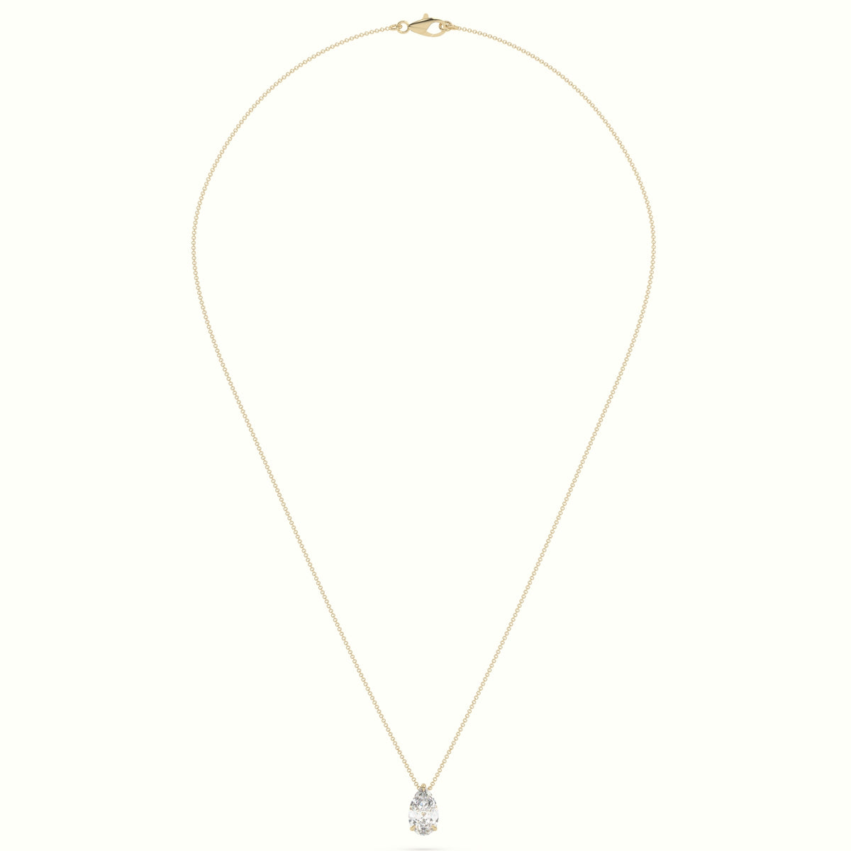 Pear Cut Fixed Solitaire Diamond Necklace - 18K Yellow Gold