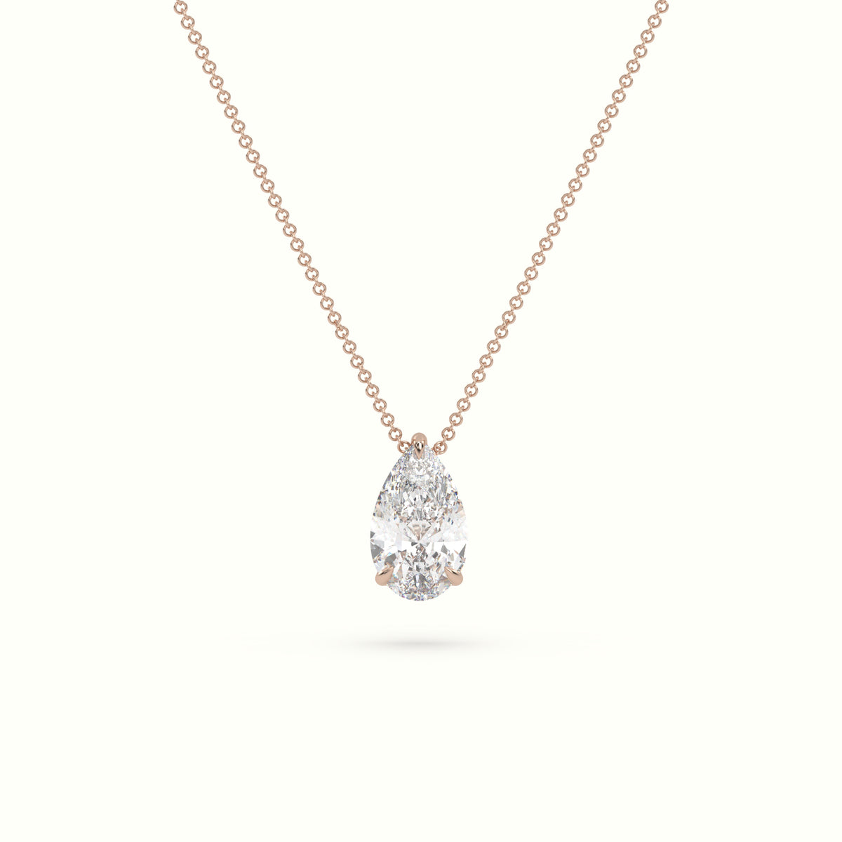 Pear Cut Fixed Solitaire Diamond Necklace - 18K Rose Gold