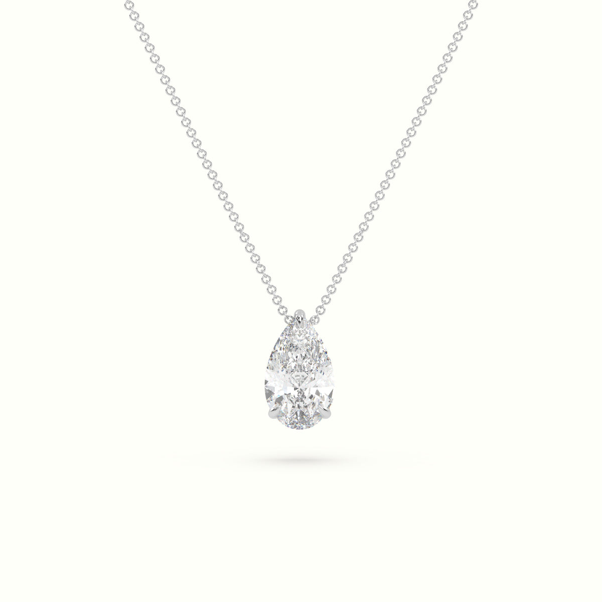 Pear Cut Fixed Solitaire Diamond Necklace - 18K White Gold