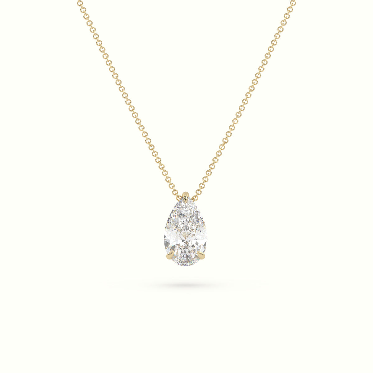 Pear Cut Fixed Solitaire Diamond Necklace - 18K Yellow Gold