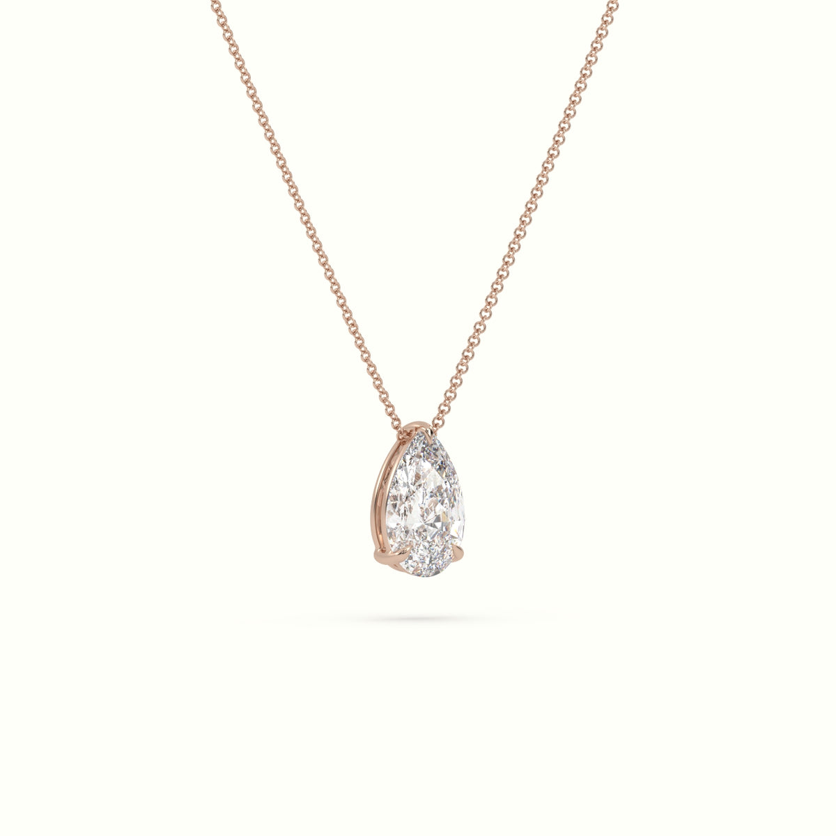 Pear Cut Fixed Solitaire Diamond Necklace - 18K Rose Gold