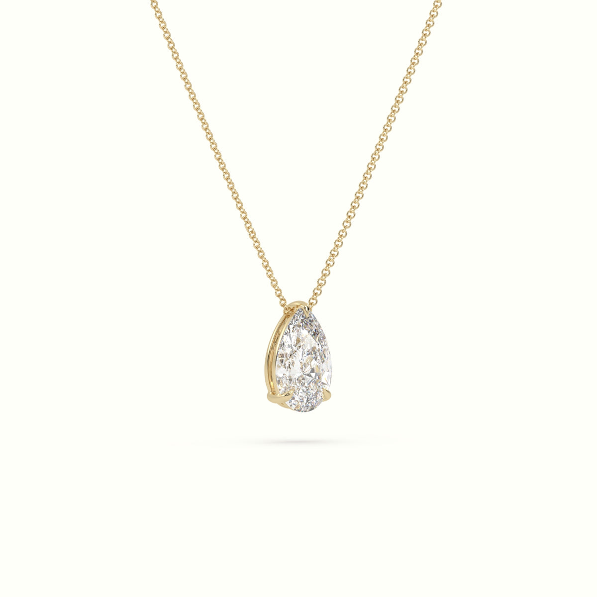 Pear Cut Fixed Solitaire Diamond Necklace - 18K Yellow Gold