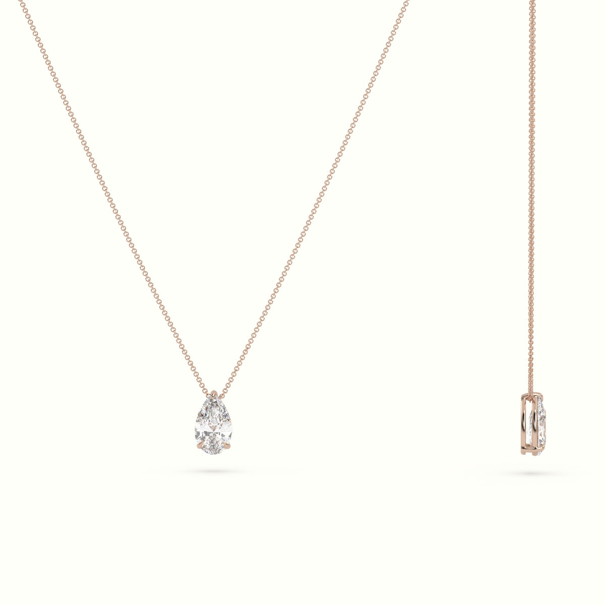 Pear Cut Fixed Solitaire Diamond Necklace - 18K Rose Gold