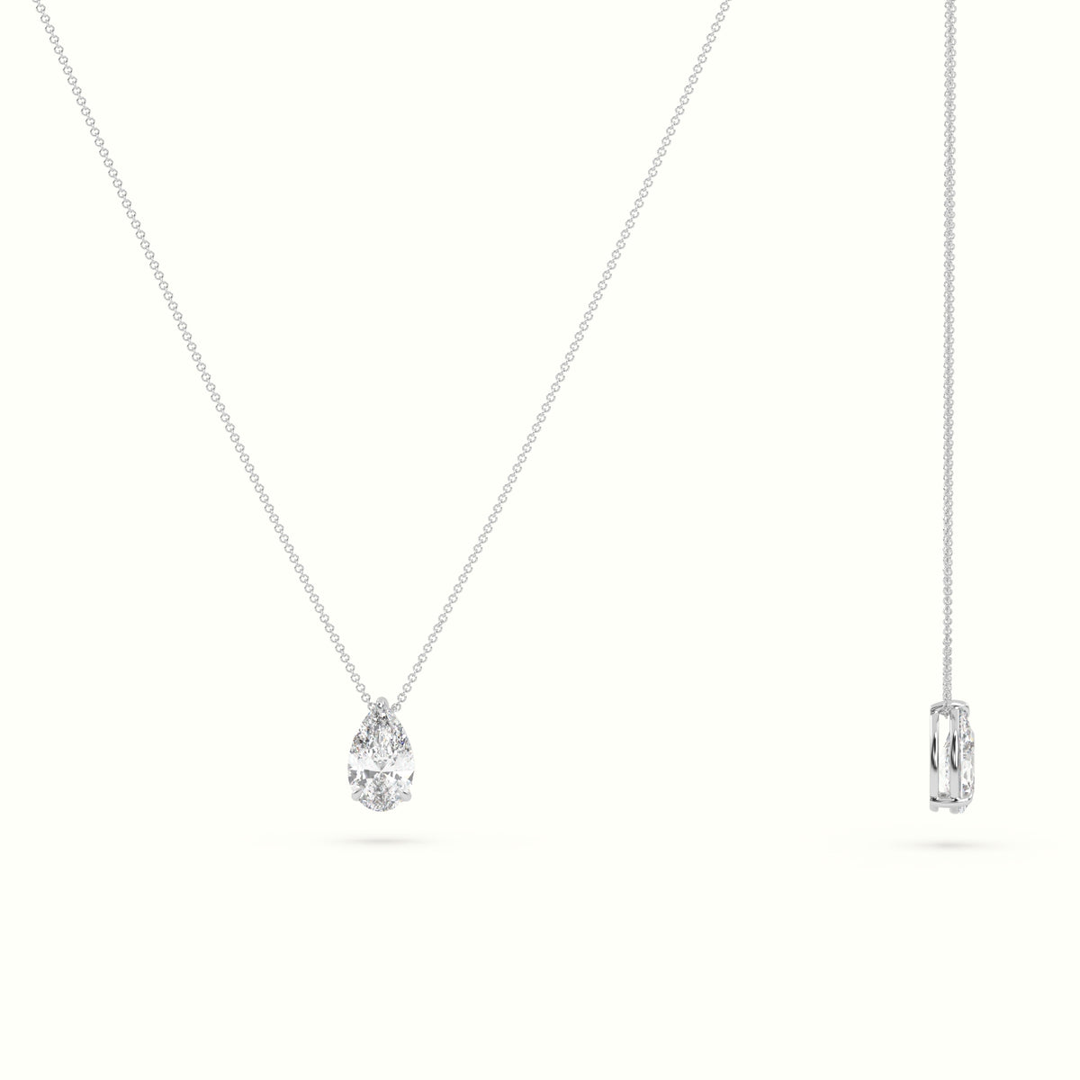 Pear Cut Fixed Solitaire Diamond Necklace - 18K White Gold