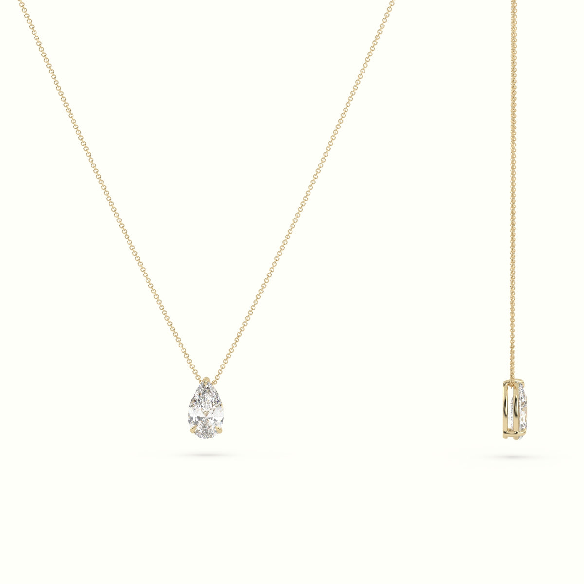 Pear Cut Fixed Solitaire Diamond Necklace - 18K Yellow Gold