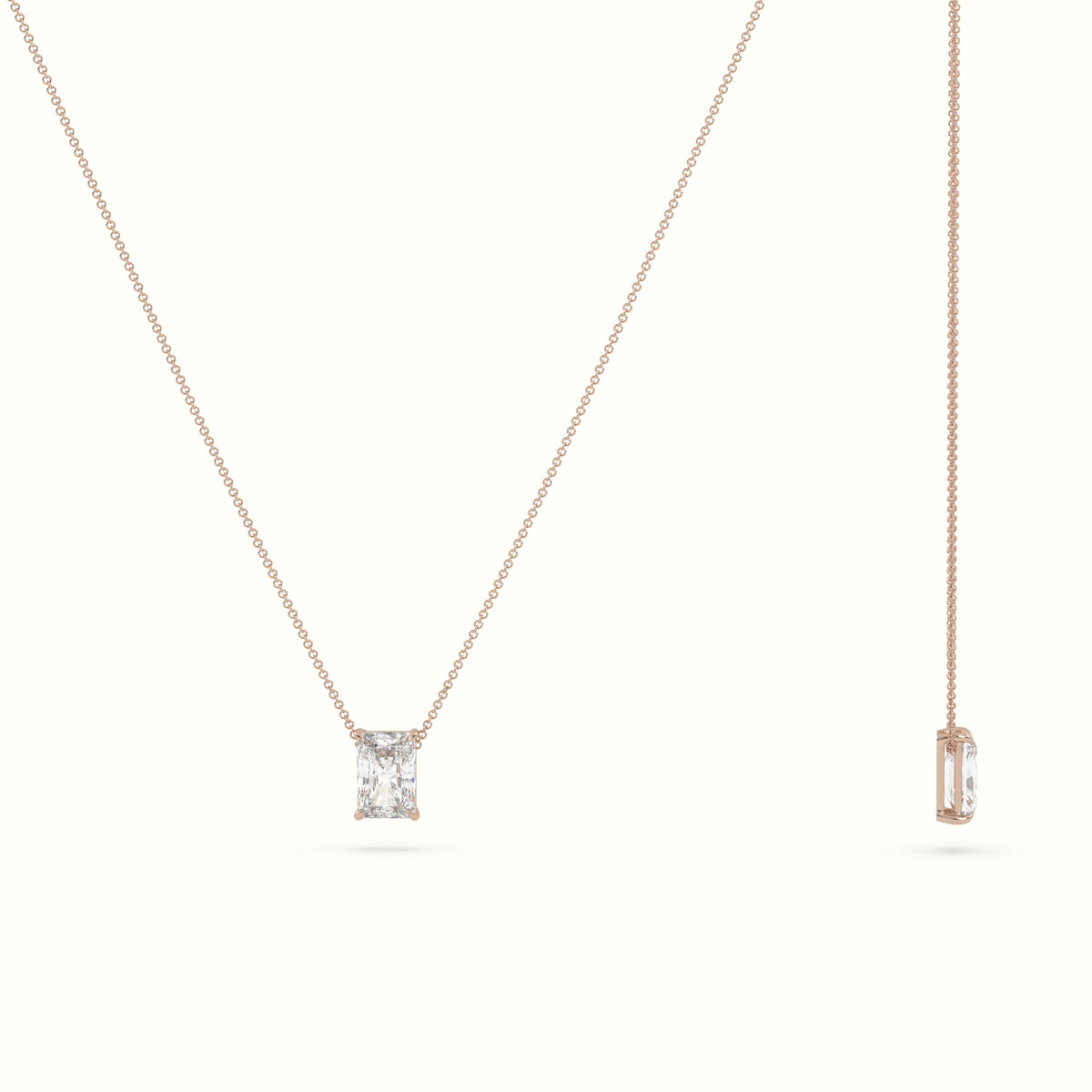 Radiant Cut Fixed Solitaire Diamond Necklace