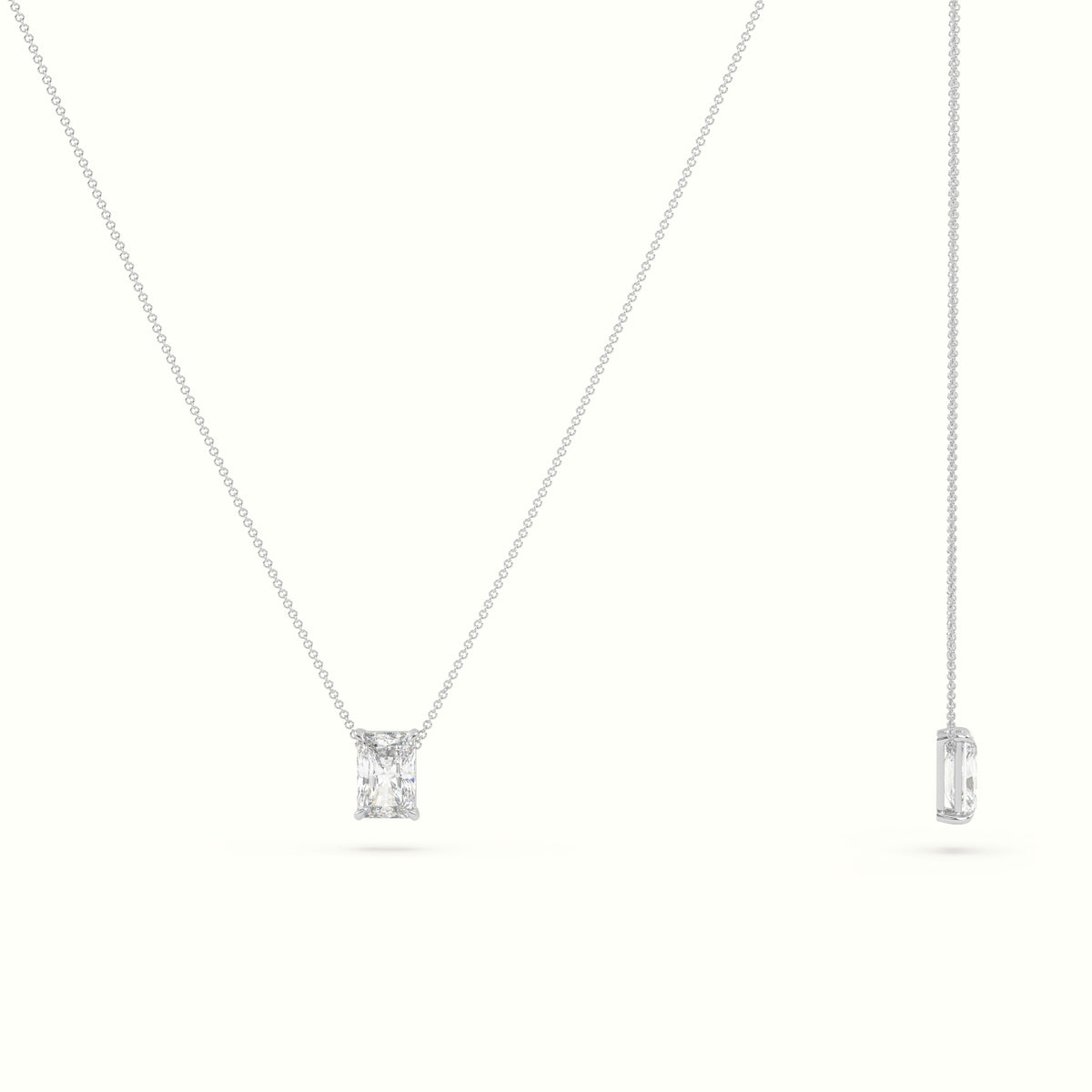 Radiant Cut Fixed Solitaire Diamond Necklace