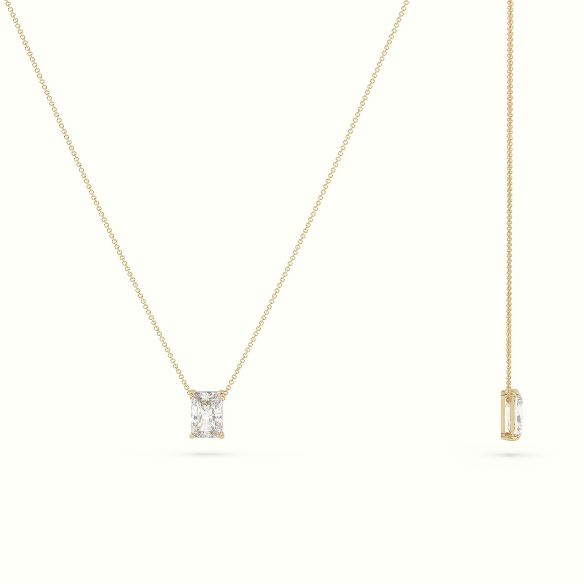 Radiant Cut Fixed Solitaire Diamond Necklace