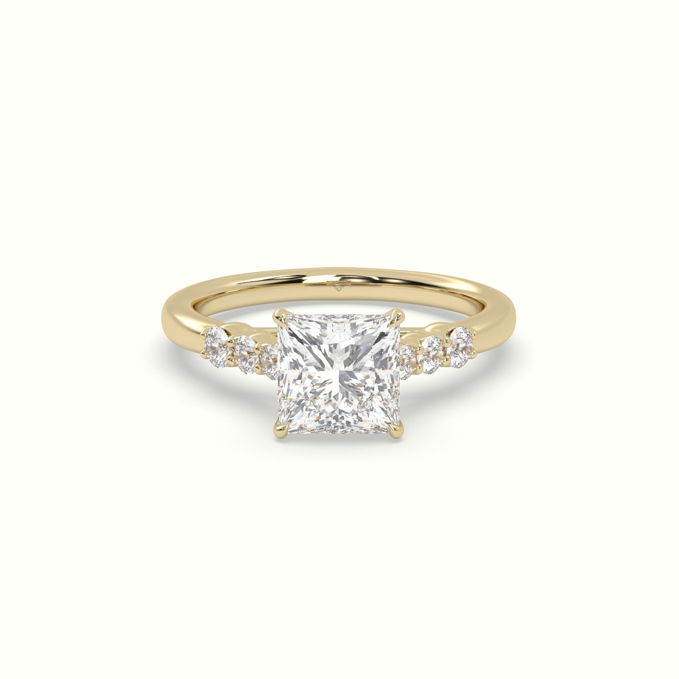 Princess Cut Diamond Engagement Ring With Side Stones — Yellow Gold