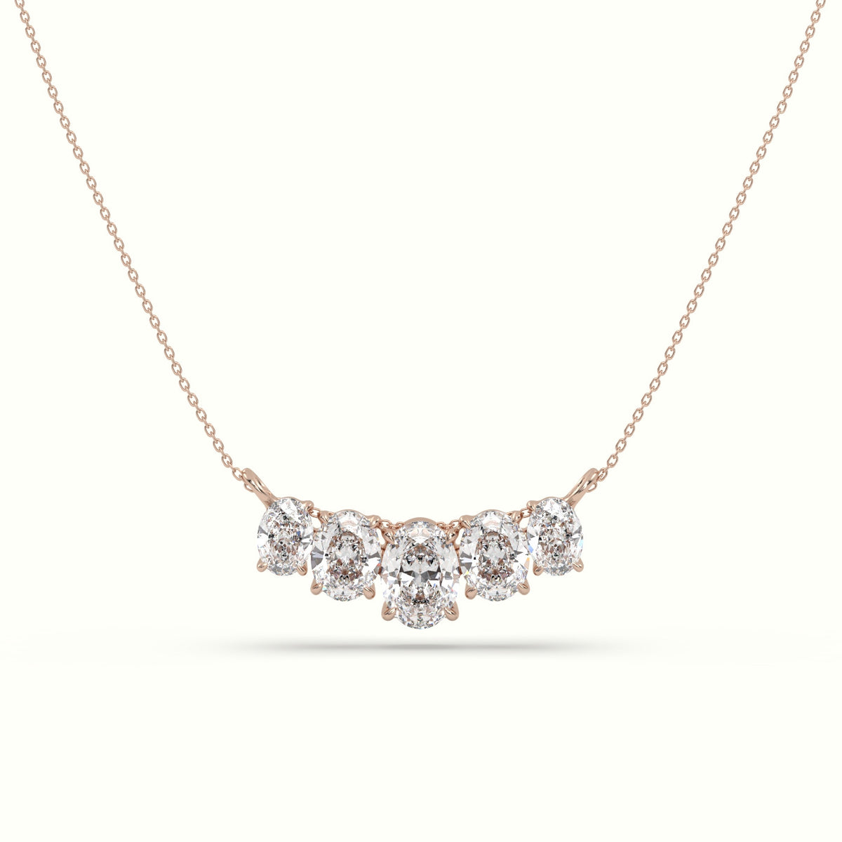 Oval Diamond Prong Setting Pendant Necklace — Rose Gold