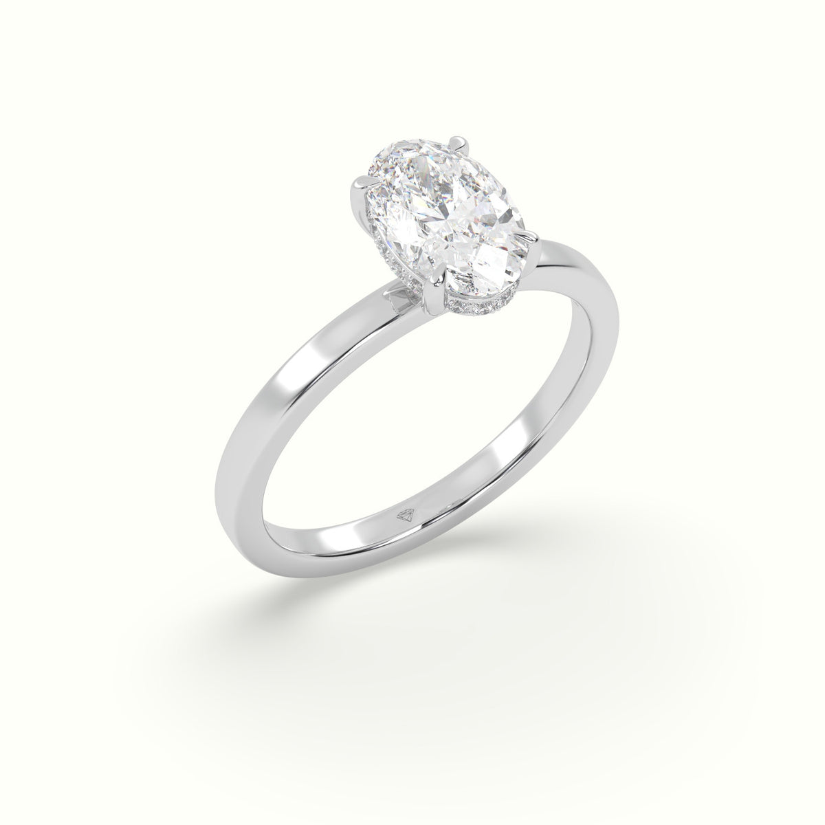 Oval Cut Hidden Halo Engagement Ring — White Gold