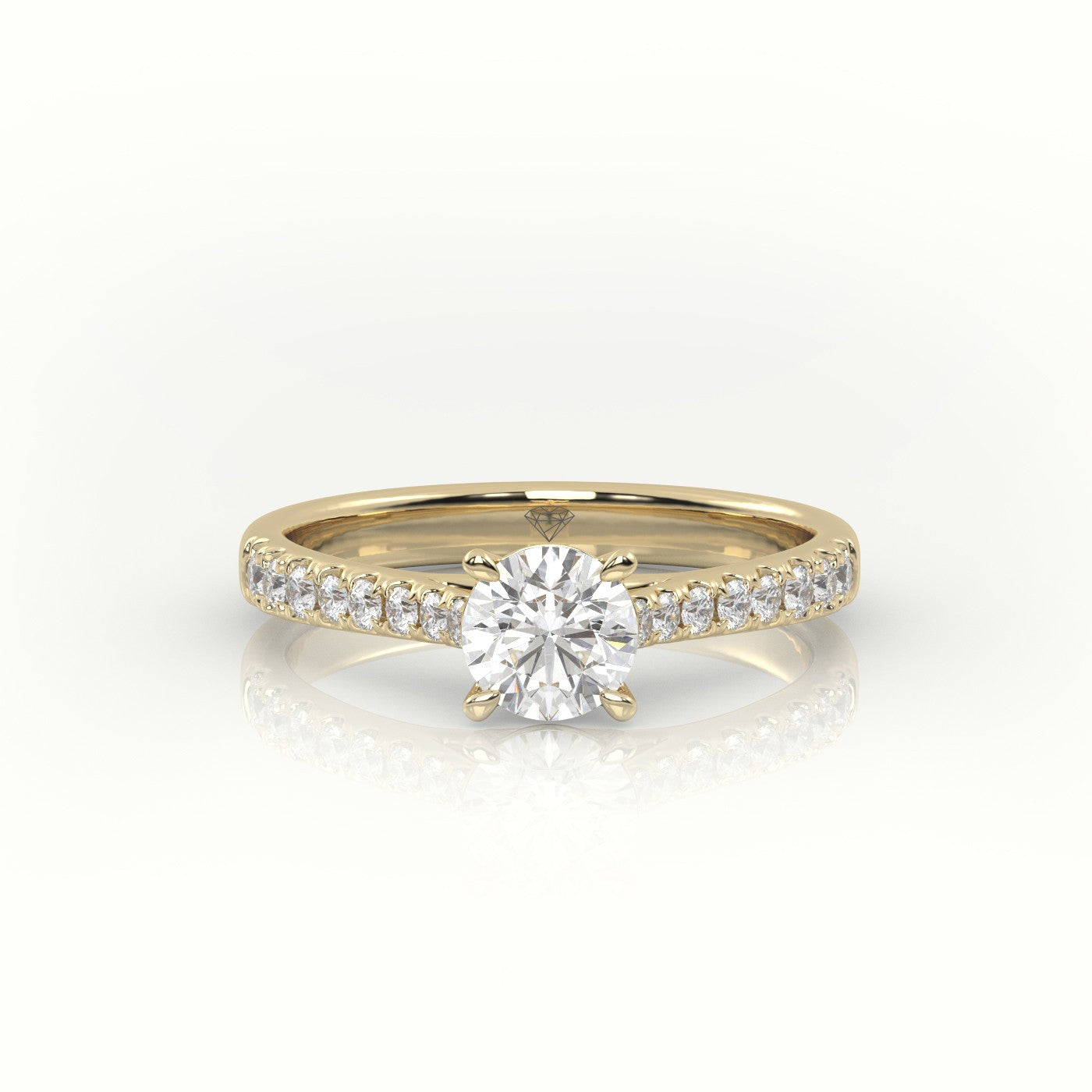 Round Cut Diamond 4 Prongs Scallop Setting Engagement Ring — Yellow Gold