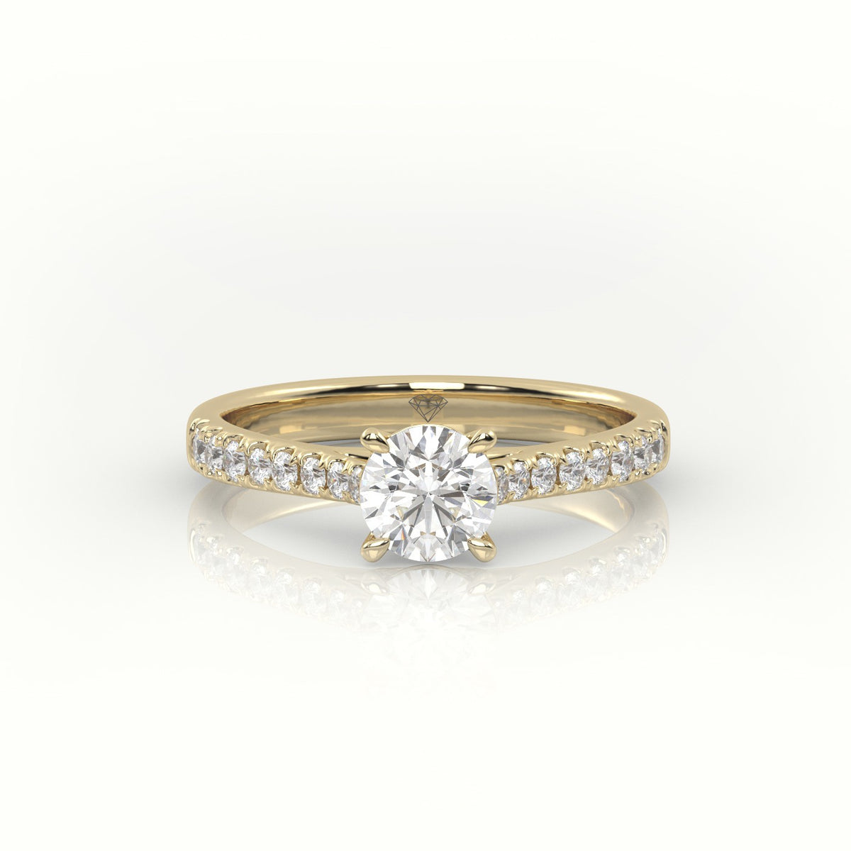Round Cut Diamond 4 Prongs Scallop Setting Engagement Ring — Yellow Gold