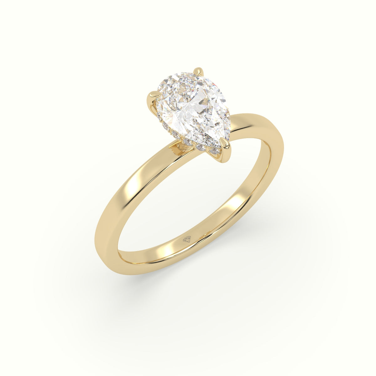Pear Cut Hidden Halo Engagement Ring — Yellow Gold