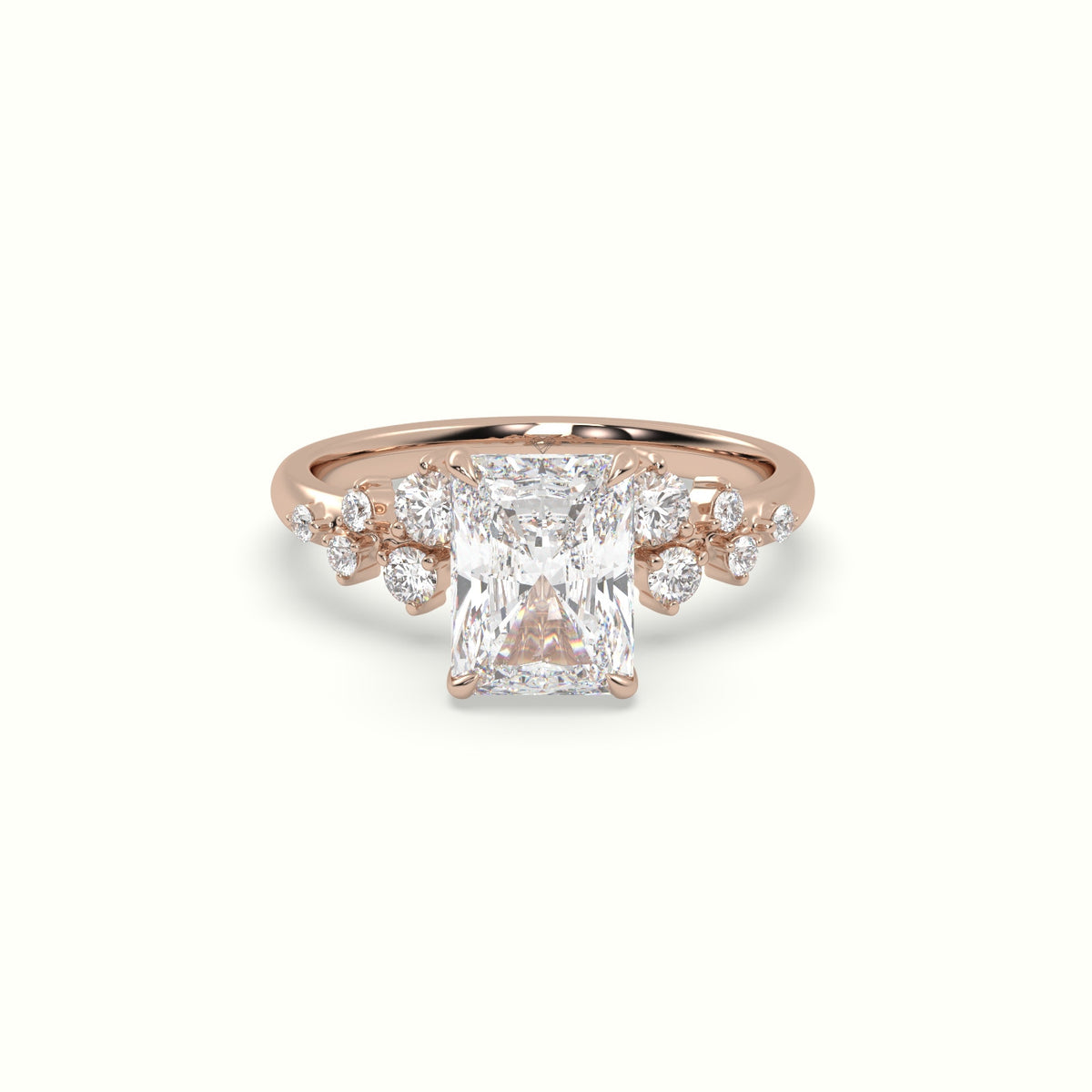 Radiant Diamond Side Stone Engagement Ring — Rose Gold
