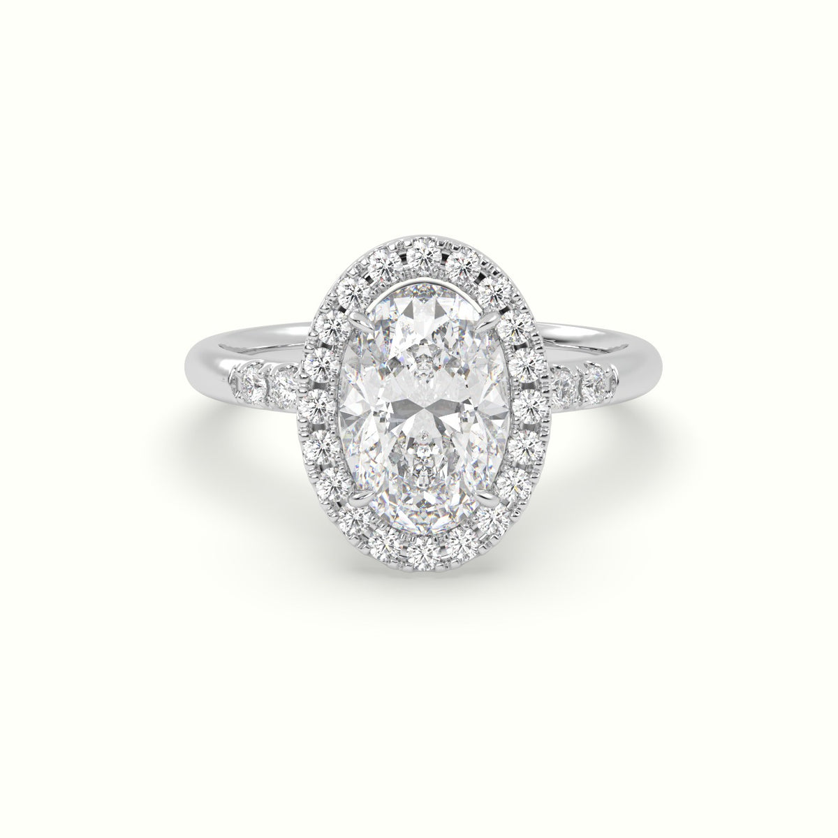Oval Cut Halo Diamond Engagement Ring — White Gold