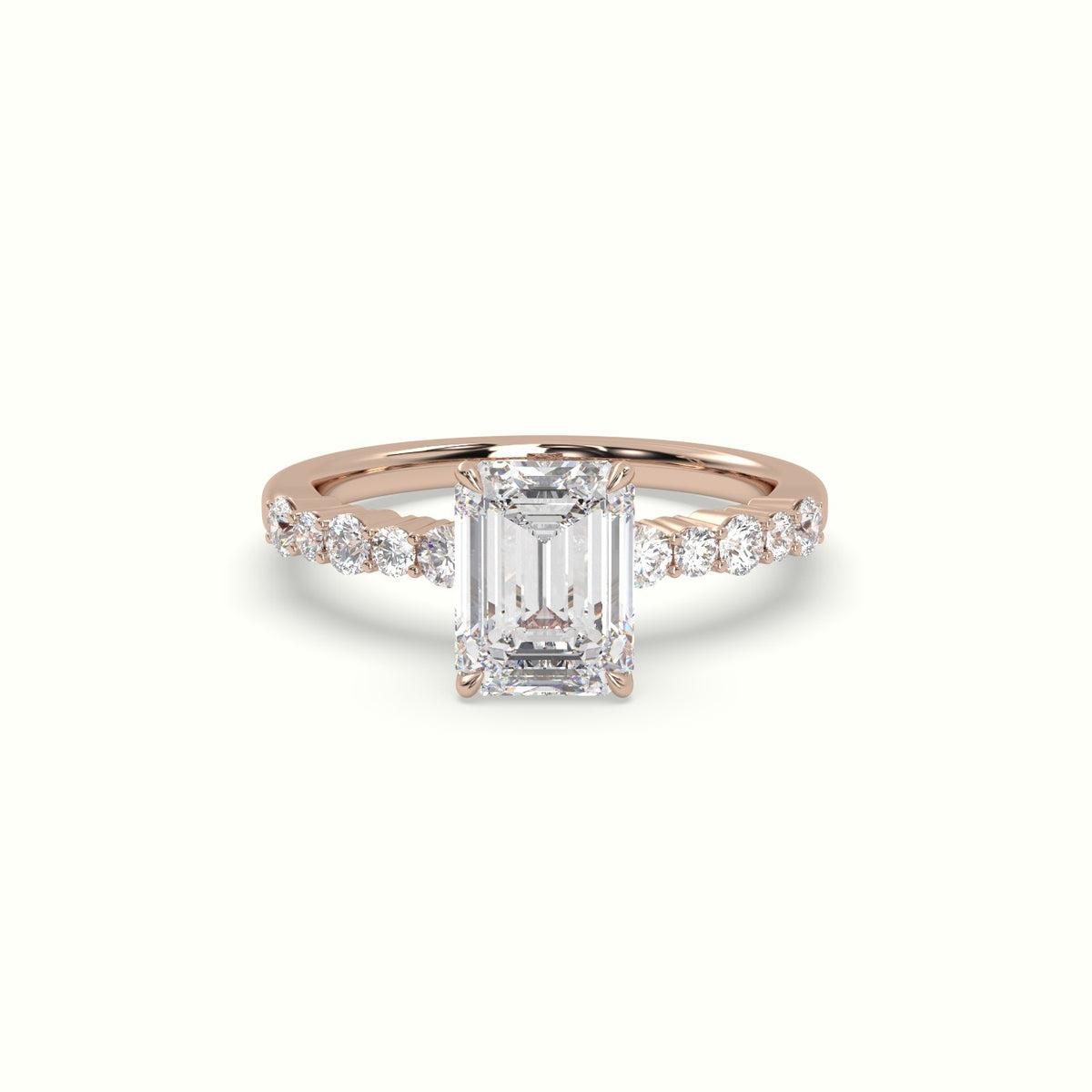 Emerald Cut Diamond Pave Engagement Ring — Rose Gold
