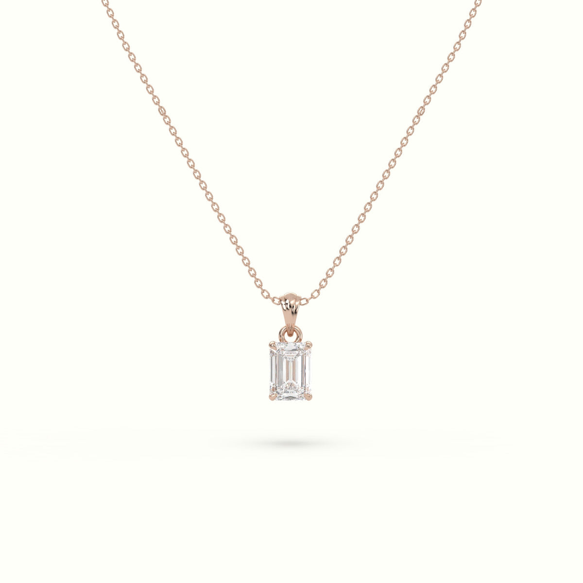 Emerald Cut Solitaire Diamond Pendant — Rose Gold