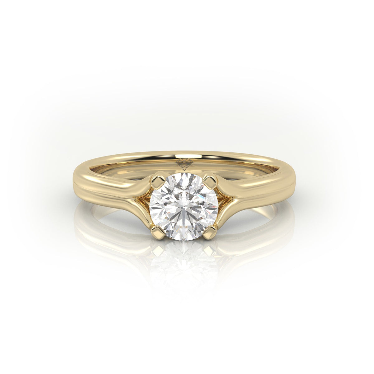 Round Cut 4 Prongs Double Shank Solitaire Engagement Ring — Yellow Gold