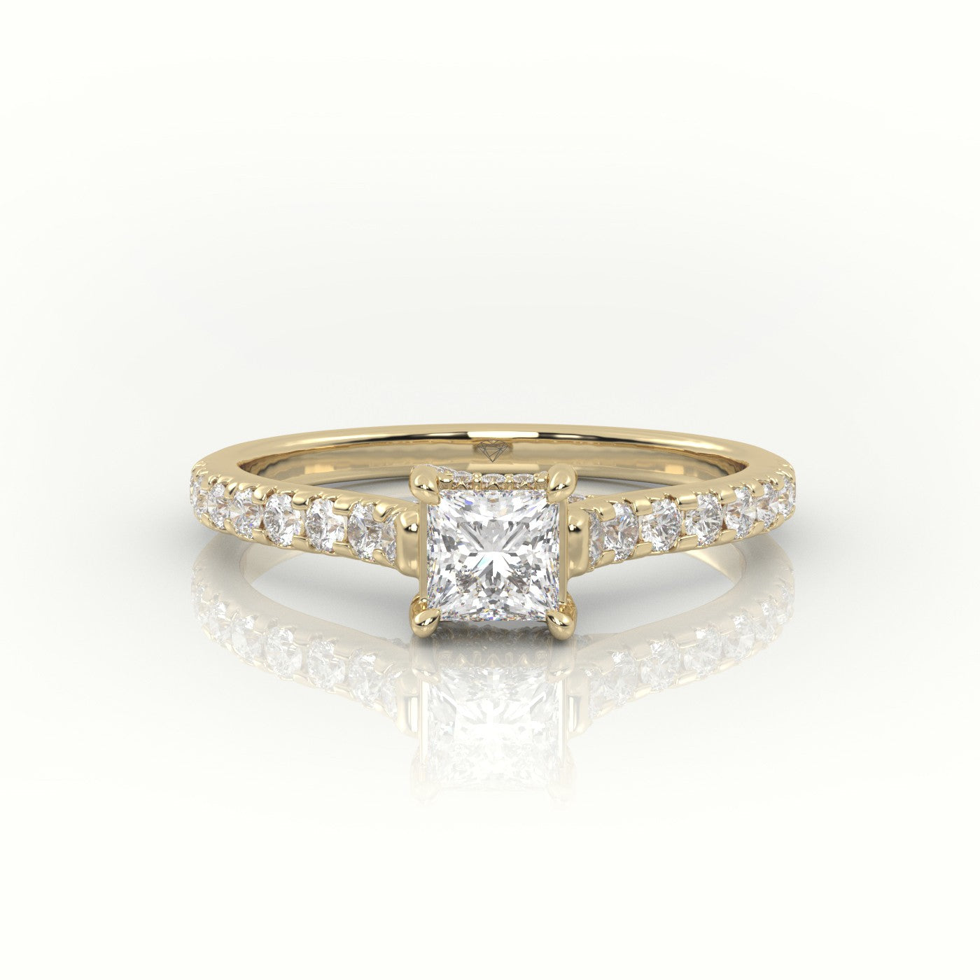 Princess Cut Diamond 4 Prongs Scallop Setting Engagement Ring — Yellow Gold