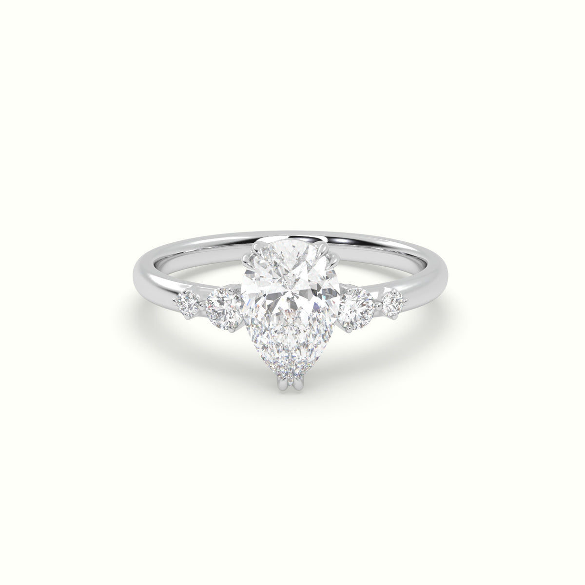 Pear Diamond Solitaire Side Stone Engagement Ring — White Gold