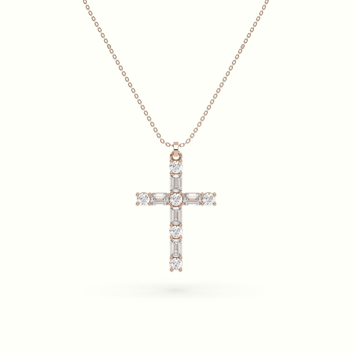 Round Diamond Cross Pendant Necklace — Rose Gold