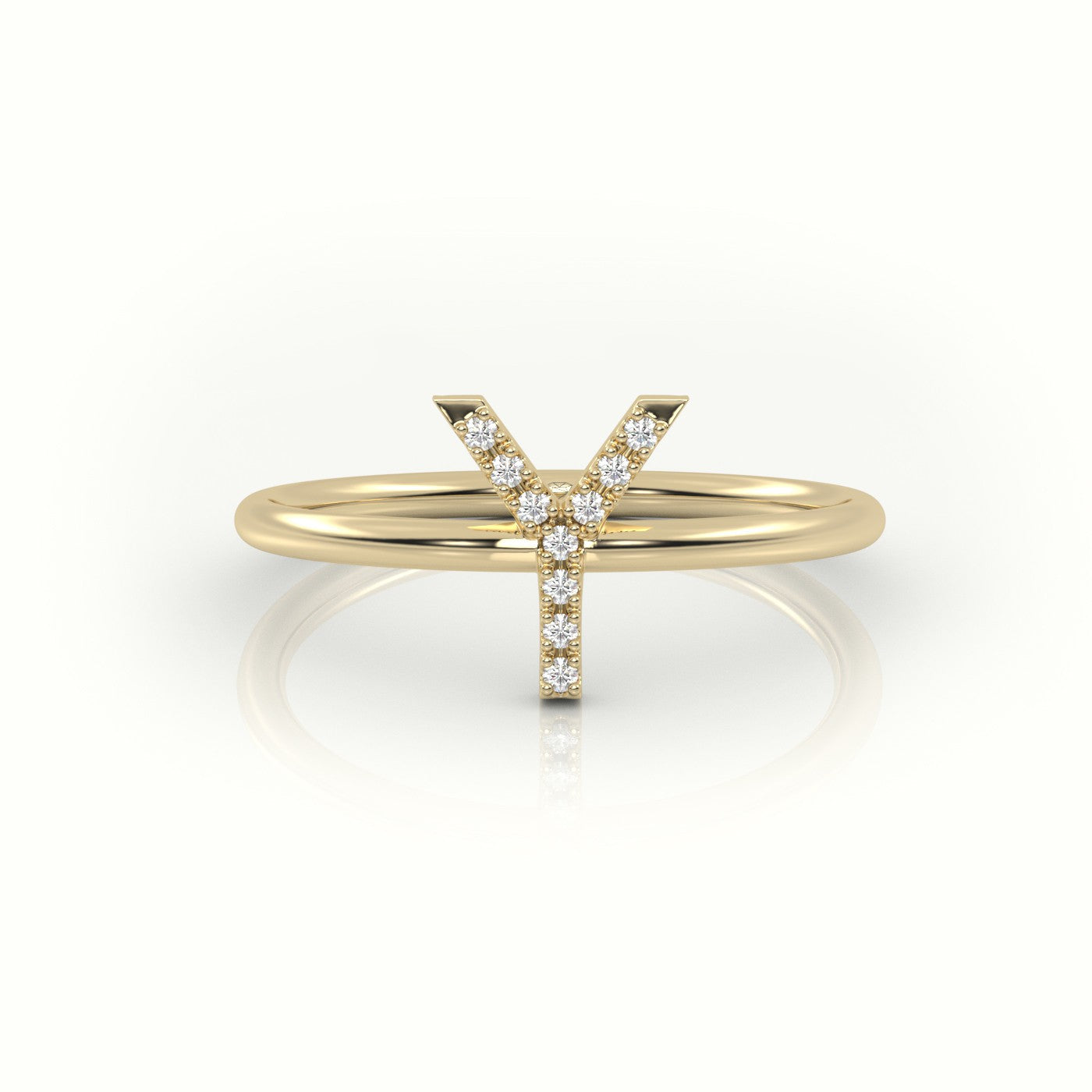 Round Cut Diamonds “Y” Initials Monogram Alphabet Ring — Yellow Gold