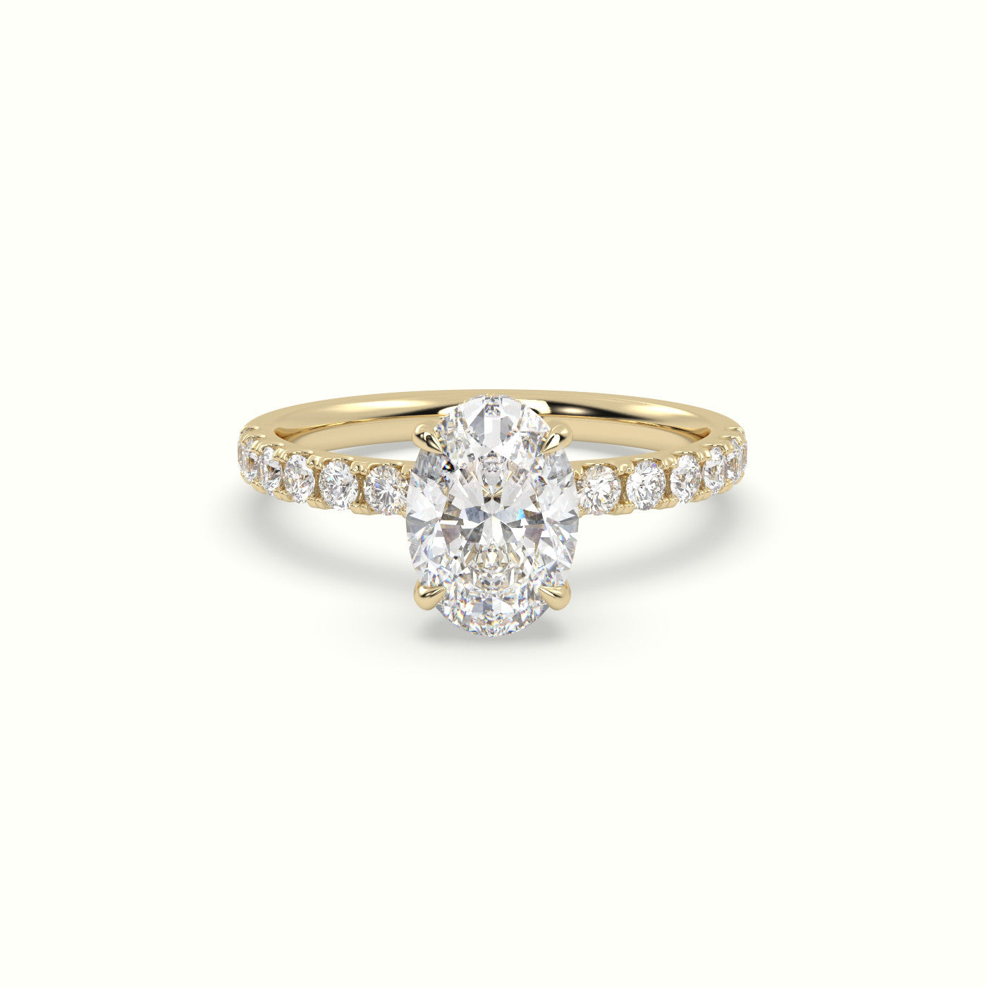 Oval Cut Hidden Halo Side Stone Engagement Ring — Yellow Gold