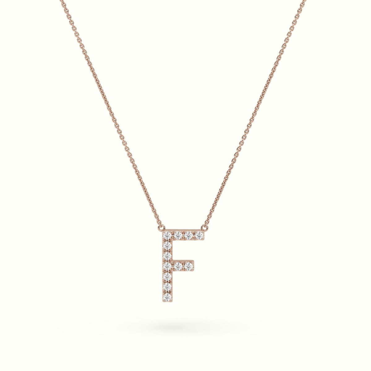 Initial "F" Diamond Necklace - 18k Gold — Rose Gold