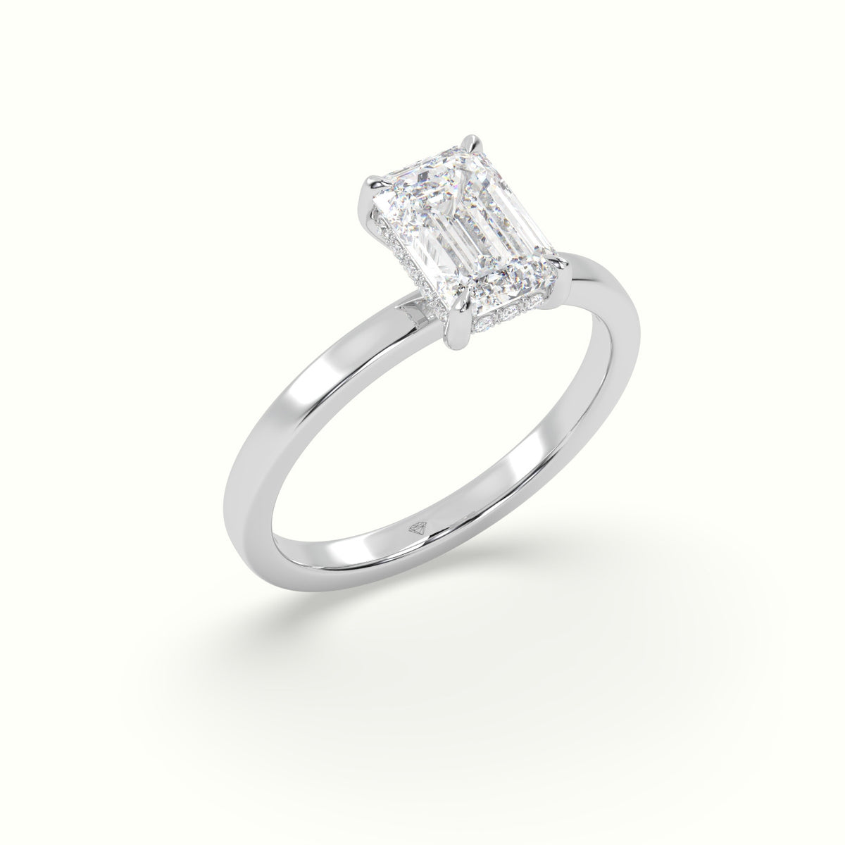 Emerald Cut Hidden Halo Engagement Ring — White Gold