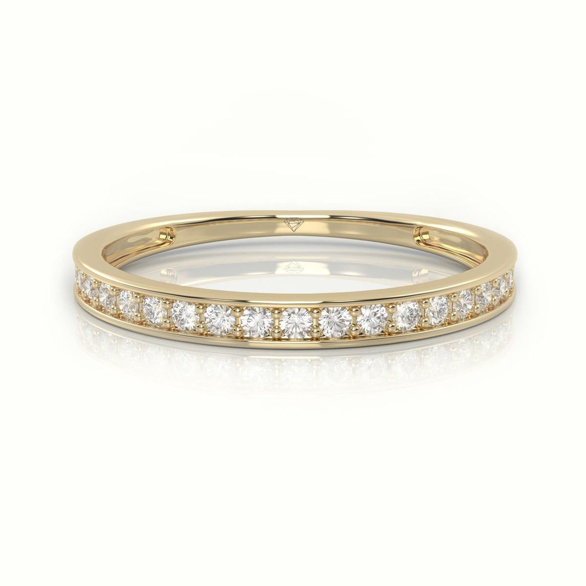 Round Cut Diamond Channel Setting Half Eternity Wedding Band — Yellow Gold