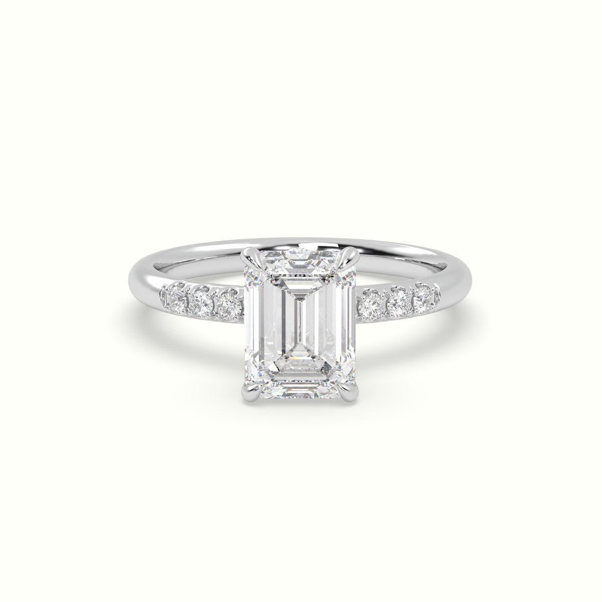 Emerald Cut Diamond Pave Engagement Ring — White Gold