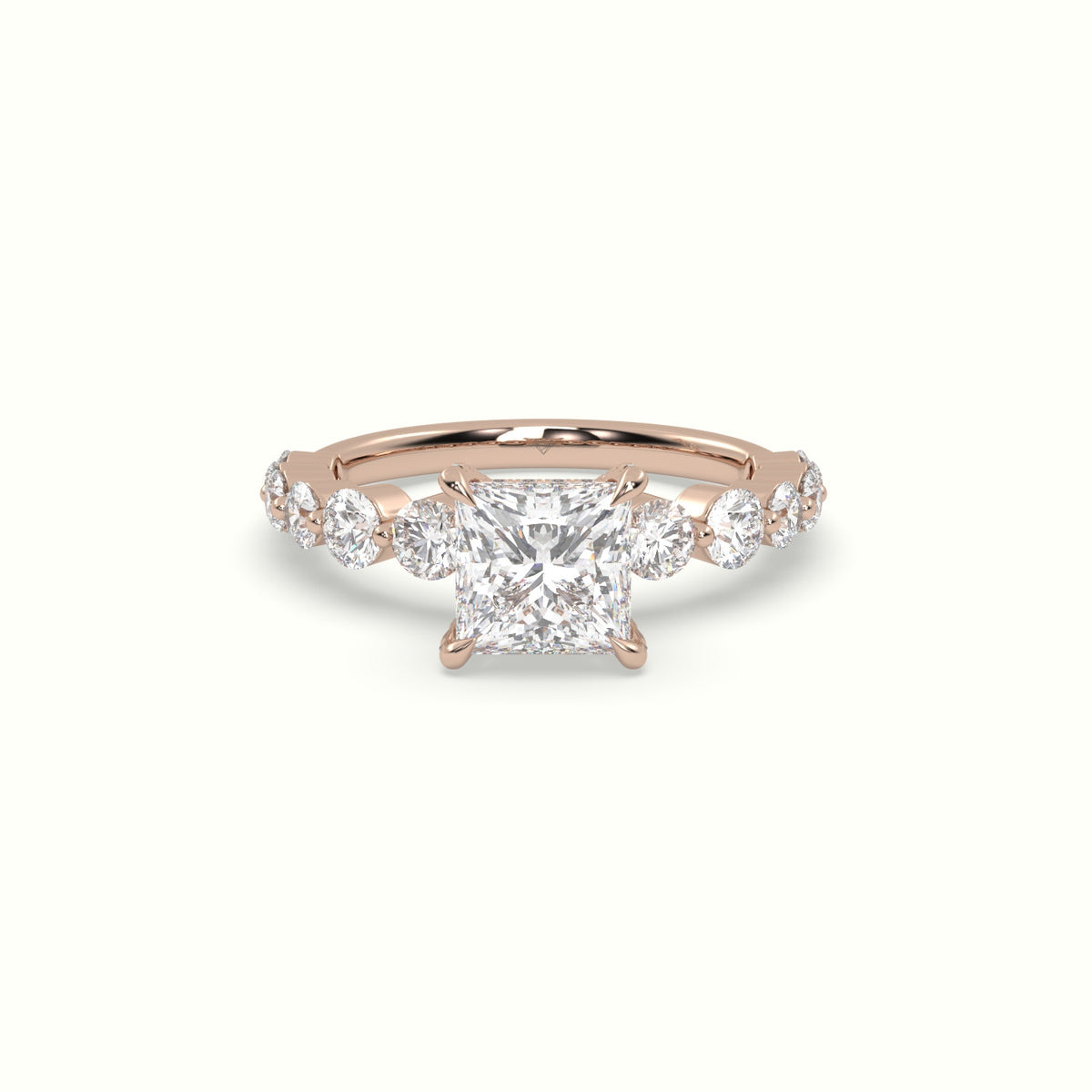 Princess Cut Diamond Engagement Ring With Side Stones — Rose Gold