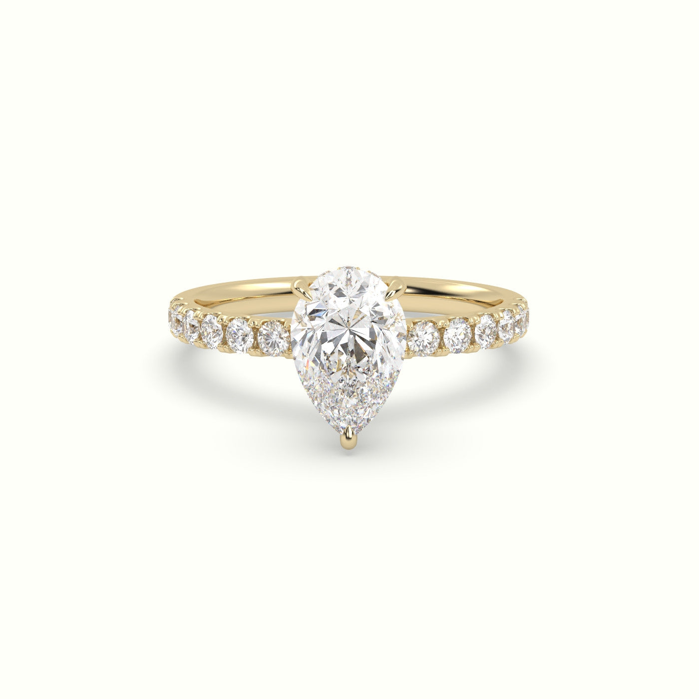 Pear Cut Hidden Halo Side Stone Engagement Ring — Yellow Gold