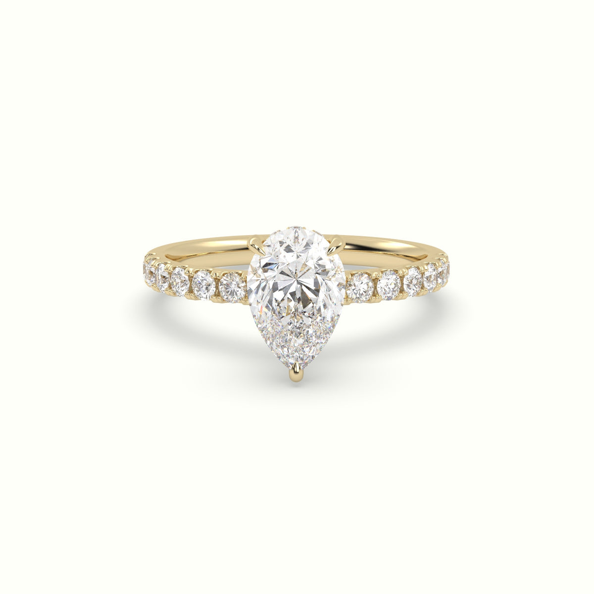 Pear Cut Hidden Halo Side Stone Engagement Ring — Yellow Gold