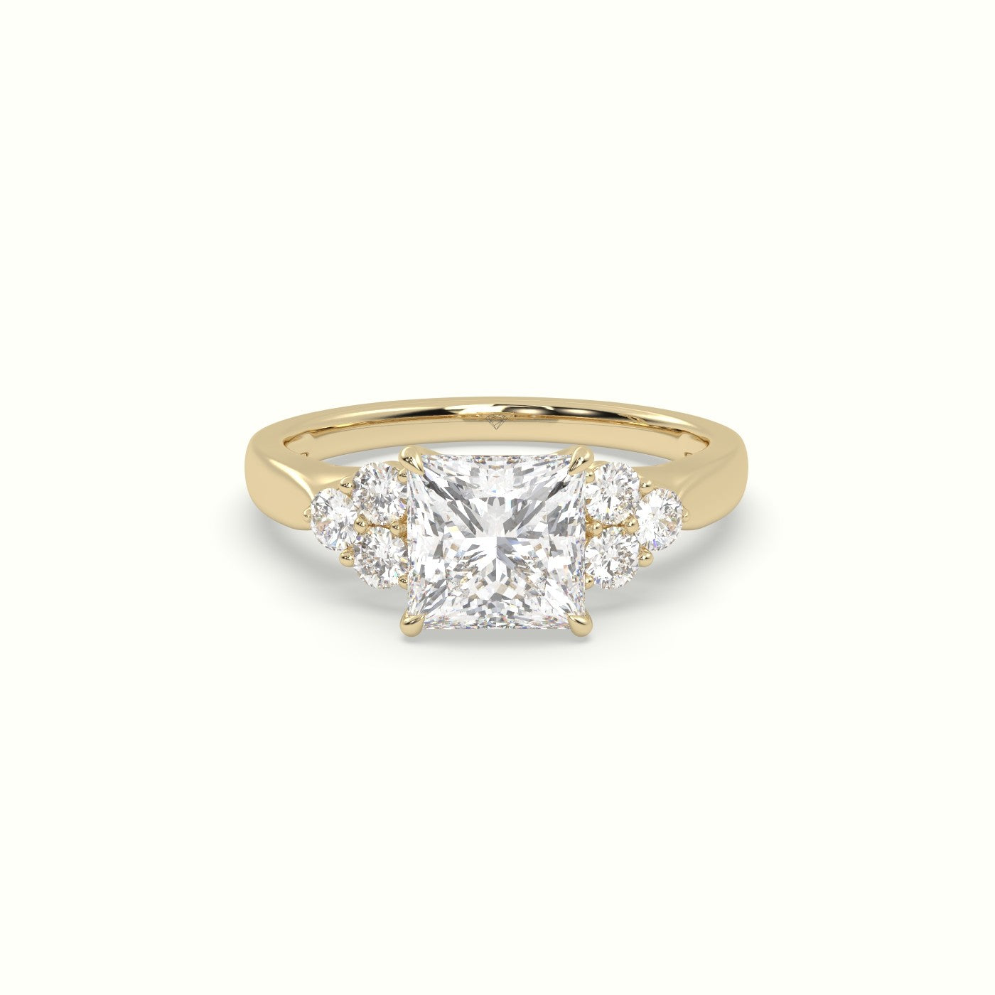 Princess Cut Diamond Side Stone Engagement Ring — Yellow Gold
