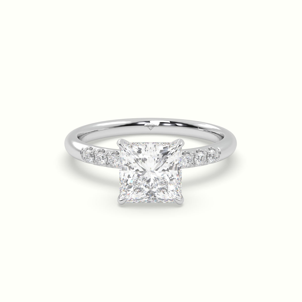 Princess Cut Diamond Pave Engagement Ring — White Gold