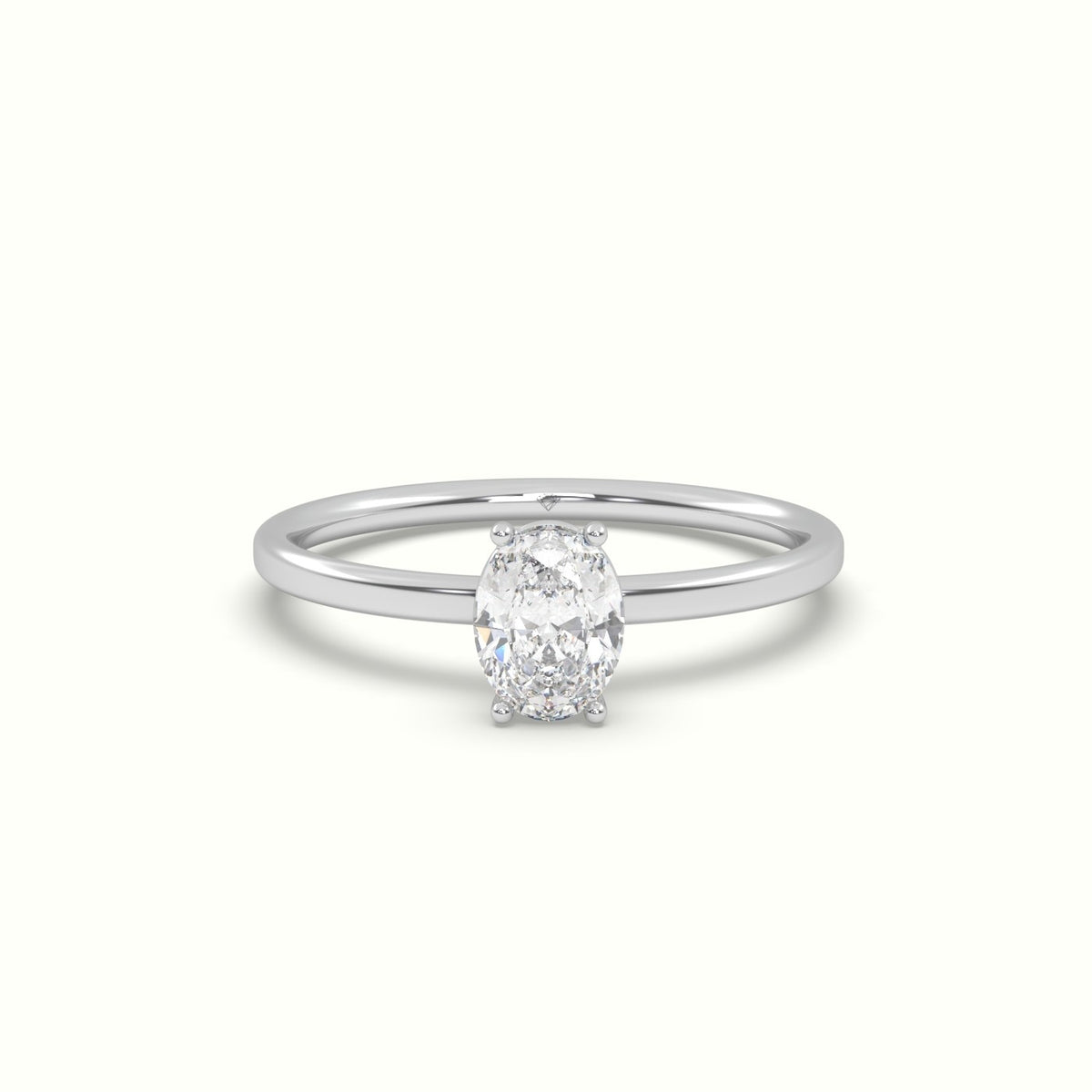 Oval Diamond Solitaire Ring 4 Round Prongs — White Gold